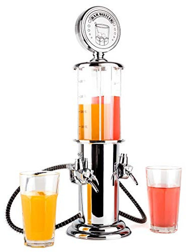 LTLWSH Retro Drinks Dispenser Chrome-Plated Nostalgic Design Bar Butler Fuel Pump with Hose for Party Drinks Beer Dispensing Stand Party Gadgets,Double nozzle