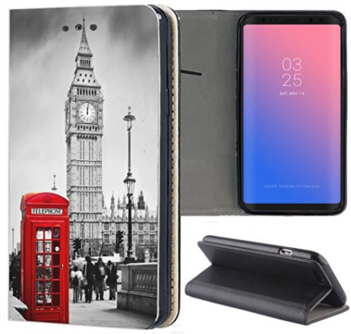 KX-Mobile Apple iPhone 11 Hülle - Handyhülle für Apple iPhone 11 - Handycover aus Kunstleder Motiv 1103 London Big Ben England Rot Grau Schutzhülle Smart Klapphülle Case