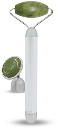 Sun & Sia - Masseur Visage Roller Pierre Aventurine Électrique - Roller en Aventurine 100% Naturelle - Système de Vibration Intégré pour plus d’Efficacité - Anti-Age - Stimule la circulation sanguine