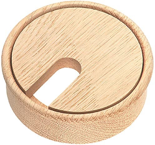 Unlacquered 80mm Oak Cable Tidy Outlet Grommets Natural Wood