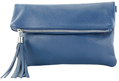 modamoda de T167 Damen Leder Umhängetasche Clutch Small handmade in Italy, Farbe:Saphirblau