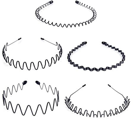 Binnan 5 Stück Metall Haarband Schwarz Wave Haarband Stirnband Haarschmuck Mädchen Set Haar Hoop Elastische Haargummis für Damen und Herren
