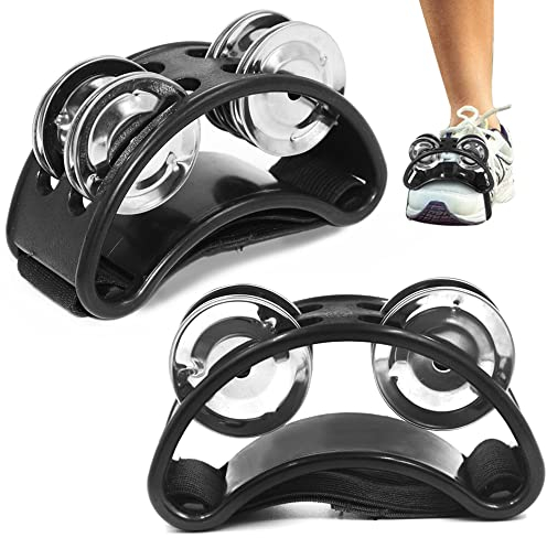 Lot de 2 tambourins DaKuan Foot Shaker pour adultes, tambourins de collocation, guitares, cloches en métal, pour concerts, fêtes, cérémonies de bienvenue (noir)