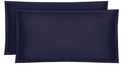 Amqua Mako Satin Kissenbezug 2er Set Kissenbezüge 40x80 cm, 100% ägyptische Baumwolle (Zertifiziert) Dunkelblau/Navy