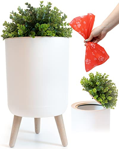 Earth & Mango® Small Outdoor Trash Can with Lid - Dog Poop Trash Can for Outdoors - Plant Styled Outdoor Garbage Can - 1.8 Gallon - Throw Away Pet Waste Discreetly