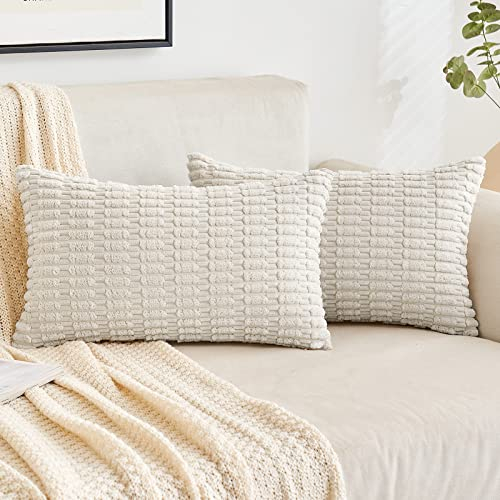 EMEMA Kordsamt Kissenbezüge Dekorative Sofakissen Moderne Kissenhüllen 40x60 cm Dekokissen Weicher Zierkissenbezug für Wohnzimmer Sofa Schlafzimmer 2er Set Beige