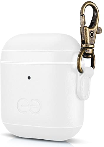 Dreem Om AirPods 1 & 2 Vegane Ledertasche mit Clip - Kompatibel mit Apple Bluetooth Wireless Earbuds für iPhone - Weiß