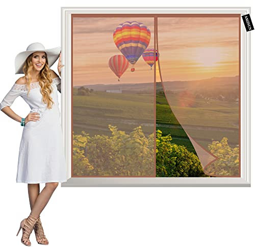 Zanzariera Finestra A Rullo 55x95cm Crittografia Tenda Anti Zanzare, Autoadesiva Traspirante ​Facile Da Installare per Porta Soggiorno Balcone Patio Marrone