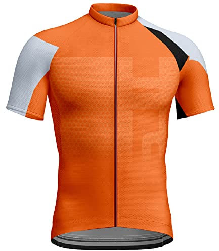 Caxndycing Men's Cycling Jersey Short Sleeve Cycling Jersey with Zip Breathable Cycling Jersey Men's Cycling Jersey Short Sleeve Team Cycling Shirt Short Sleeve Breathable Bike Shirt, orange, L