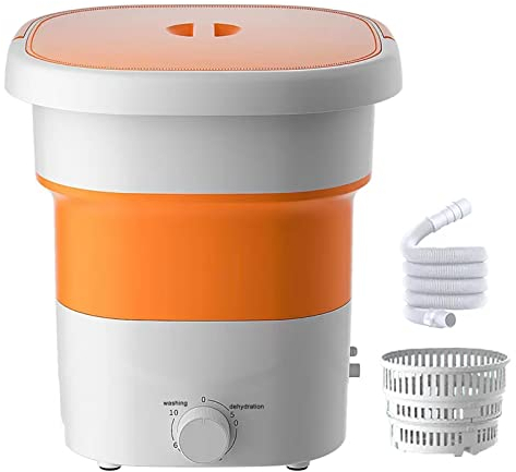 3 kg Piccola Lavatrice Pieghevole Mini Lavatrice con Cestino di Disidratazione, Elettrica Lavatrice Portatile con Blu Ray per Vestiti per Bambini, Manica Corta - Scelta Regalo (Color : Orange)