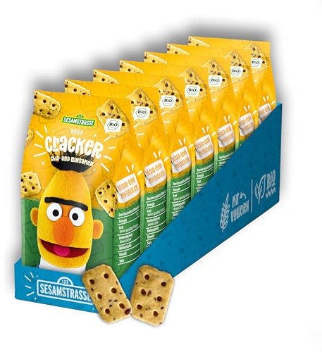 Sesamstrasse Bio Chia Samen Leinsamen Cracker Bert, 7 x 125g Beutel, Cracker Großpackung, herzhafter veganer Bio Snack als Knabberartikel für Kinder und Erwachsene, bio, vegan