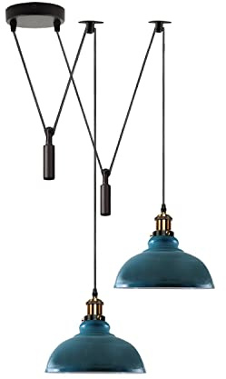 LEDSone Retro 2-flammige Spinnenleuchte, Pendelleuchte, Metall, 29 cm, Messing, E27-Fassung, verstellbar, industriell, für Wohnzimmer, Schlafzimmer, Café, Flur, Loft [Energieklasse A] (Cyanblau)
