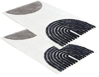 Schöner Wohnen Kollektion Badezimmerteppich weiß 2er Set Arc Lines 60x90 cm – Badematte rutschfest - Badteppich waschbar – Badvorleger – Duschvorleger Badezimmer