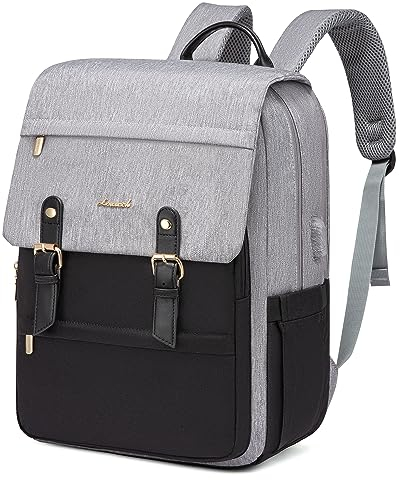 LOVEVOOK Laptop Rucksack Damen 15.6 Zoll, Backpack Women Waterproof Laptop-Rucksäcke, Arbeitstasche Tagesrucksack Groß, Schultasche mit Anti Diebstahl Tasche für Arbeit Reise Büro, Grau & Schwarz