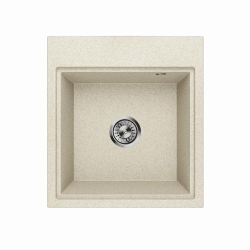 Lavello Comfort - Fregadero de granito para cocina, 1 cuenco, con cámara profunda, 0,0 m, color beige