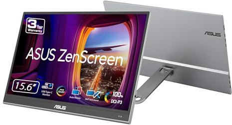 ASUS ZenScreen - Pantalla portátil OLED USB-C de 16 (MQ16AHE) - Full HD, 100% DCI-P3, 1 ms, HDR-10, Mini HDMI, Cuidado de los Ojos, Sensor de proximidad, Soporte de 360°, Compatible con Ordenadores