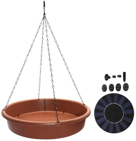 JISADER Vasca per Uccelli sospesa, Fontana ad energia Solare, mangiatoia per Animali, Design Vintage, Vasca per Uccelli, per Balcone, Patio, Cortile