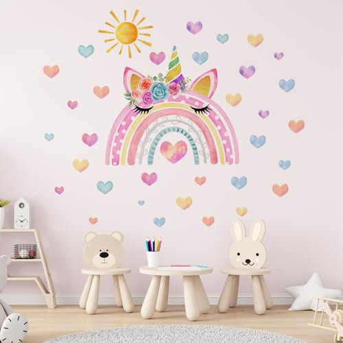 Aolso Pegatinas de Pared Infantiles Arcoiris Vinilos Decorativos Nubes Adhesivos Pared Bebé Guardería Niños Dormitorio,Pegatinas de Pared,Fondo de Pantalla Infantil Sol, Arcoiris