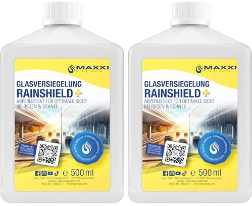 Maxxi Clean | 2x 500 ml Scheibenversiegelung [Rain Shield +] | Glasversiegelung | Nanoversiegelung | Regenabweiser mit Lotus-Effekt | Scheibenversiegelung mit Abperleffekt für klare Sicht
