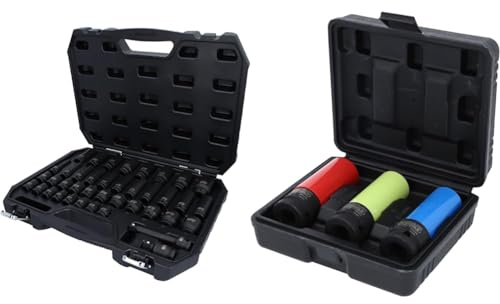 KS Tools 515.0065 1/2 Sechskant-Kraft-Stecknuss-Satz, 40-tlg & 515.1070 1/2 Alu-Felgen Kraft-Stecknuss-Satz robust, 3-tlg.