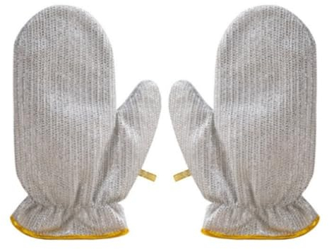 Doengdfo Draht-Geschirrtuch, Mehrzweck-Draht, zum Geschirrspülen, Saubere Handschuhe, Küchenwerkzeug, Langlebig, Einfach zu Verwenden, Silber und Gelb, 1 Paar