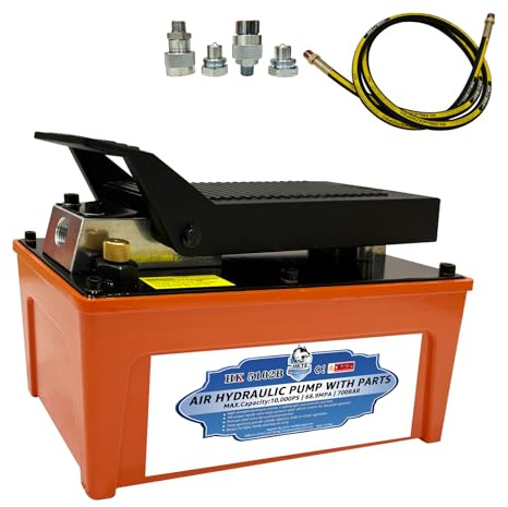 HKTE Pompe hydraulique à air, activée par pédale, haute pression 10 K PSI, réservoir de 1,5 gallon, qualité industrielle (2 connecteurs rapides professionnels)