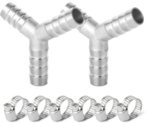 ERGAOBOY 2 pezzi 14 mm in acciaio inox ugello tubo T pezzo, 3 vie a Y SUS 304 raccordo tubo con 6 pezzi morsetti