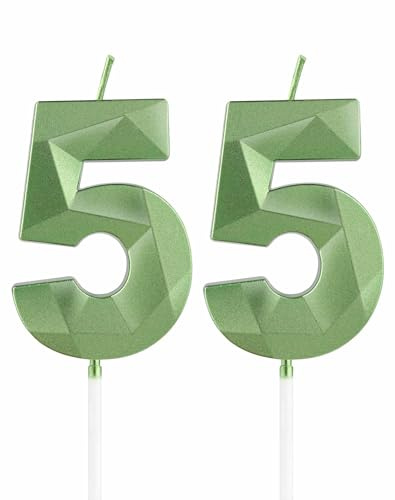 Grüne Kerzen zum 55th Geburtstag, 3D Grüne Zahl 55 Kerze für Kuchen, Frauen Männer 55th Geburtstag Dekorationen, Grüne Kuchendekorationen, Grüne Kerze Kuchen für Geburtstagsfeier Hochzeitstag