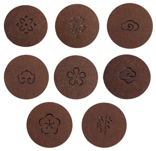 EUYRVAW Filzuntersetzer - 8er Set Runde Untersetzer für Gläser und Tassen - Hitzebeständige Teetassen-Unterlagen - Braun mit verschiedenen Blumenmotiven (Ø 9cm)