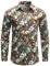 JOGAL Mens Regular fit Floral Dress Shirt Long Sleeve Printed Casual Button Down Shirts Khaki Green Medium