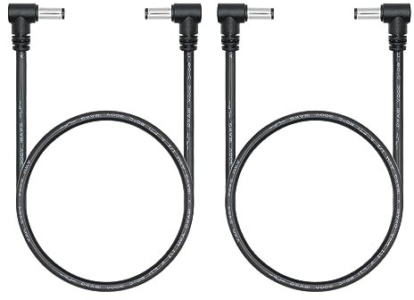 Right Angle DC Male to Male Extension Cord 1.6FT, 18AWG 90 Degree DC 5.5mm x 2.1mm 12V Power Cable Connector Adapter, for Security Surveillance Camera, LED Strip, DVR, Router - 2Pcs Black