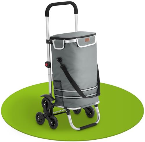 Juskys 3in1 Einkaufstrolley für Treppen - 56 L, modern & klappbar - Treppensteiger Trolley zum Shopping - Sackkarre & Tasche - Trolli Grau