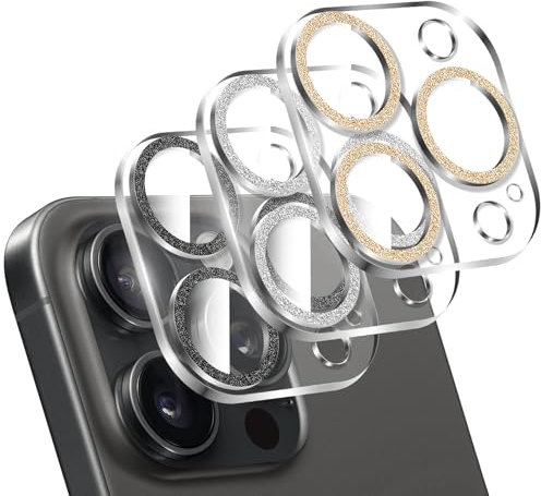 LucBuy 3 Pezzi Protezione per Obiettivo Fotocamera Scintillante per iPhone 11 Pro/iPhone 11 Pro Max, Copertura Acrilica Trasparente Completa Decorazione Glitterata Colorata Protezione per Fotocamera
