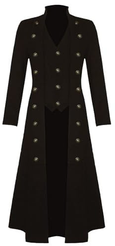 LOSSLO Steampunk Herren Mantel, Frack Jacket Herren Lang Stehkragen Mittelalter Gehrock Renaissance Kostüme Viktorianische Gothic Kleidung Mittelalter Palast Jacketn Halloween Kostüme Karneval Party