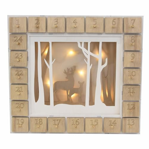 Weihnachts-Adventskalender Wald aus Holz 7 LED Batterie Timer Weihnachten Holz-Kalender Zimmer-Deko Xmas-Deko Fenster-Deko Weihnachts-Deko