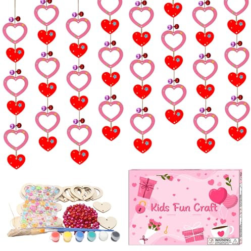 DKINY 30PCS Herz Holzanhänger Bastelset Kinder Holzherzen zum Basteln & Bemalen DIY Herzen mit Glocken Anhänger Kreativset Geschenk für Hochzeitsdeko Weihnachtsdeko Valentinstag Geschenkanhänger