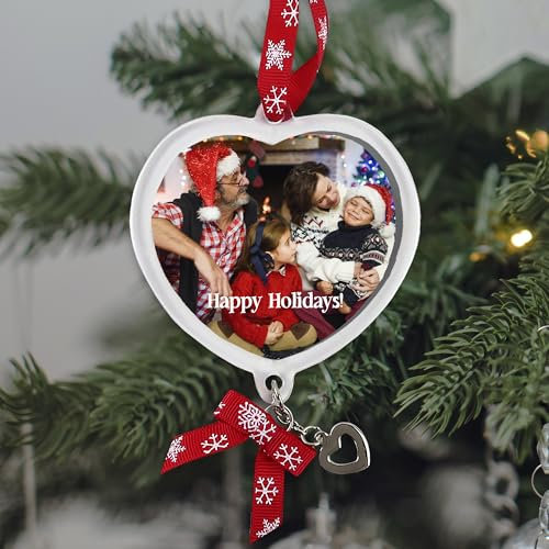 Packung mit 3 personalisierten Weihnachtskugeln mit Foto und Text in Form eines Herzens. Christbaumschmuck. Besondere Weihnachtsdekoration mit Foto und Nachricht. Originelle