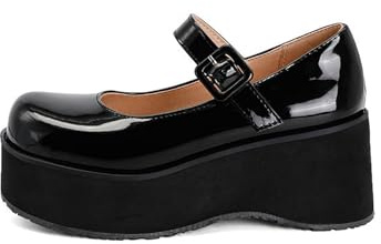 KUHAOFEU Women Gothic Mary Janes Platform Shoes Cosplay Uniform Dress Lolita Wedge Pumps with Buckle