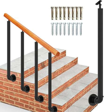 Renmlion Hand Rails for Indoor and Outdoor Steps, Metal Stairs Railings Adjustable Side Mount Handrail Pickets with Kit Black Wrought Iron Posts for Loft Villa Corridor Garden(65cm(25.6in))