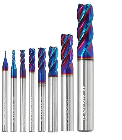 Router Bits 8pcs 1-10mm 4 Flutes Tungsten Carbide Milling Cutter HRC65 Blue Coated Milling Cutter CNC Tool Mill Drill Bit
