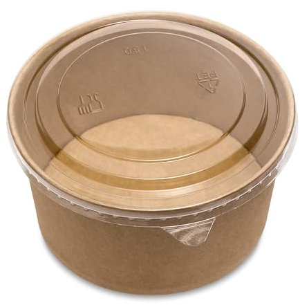 Sunrise Packaging 25 x 1000ml Kraft Salad Paper Bowls with Lids – Eco-Friendly Takeaway Round Kraft food Containers for Hot & Cold Food | Leakproof & Microwave Safe