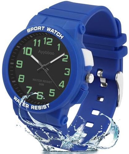 Ayybboo Kinderuhr Jungen Mädchen Analog Quarz Uhr mit Licht,Armbanduhr Kinder 50M wasserdichte Geeignet für Kinder, Jugendliche von 4-16 Jahren (Blau)
