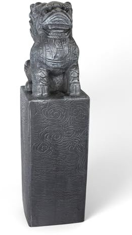 Arnusa Asiatische Drachen-Stele 79 cm – Wetterfeste Gartendeko in Steinoptik aus Polyresin – Japanische Statue für Garten, Teich & Terrasse