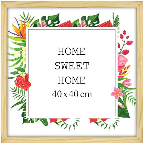 MG Design Cadre photo en bois 40 x 40 cm Naturel – plexiglas transparent, à suspendre vertical et horizontal – pour photos, posters et puzzles