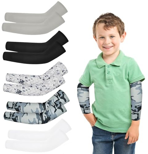 YEAMLTE Manchette, 5 PCS Manchette Anti UV pour Enfant, Manchons de Bras pour Enfants, Manchette Gaming, Manchons Anti Soleil Refroidissement, für Kinder und Jugendliche mit Dem Fahrrad
