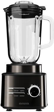 Aiwa Saberu 2500 ATB‑2500 Batidora de Vaso 2500 W, Jarra de Vidrio 1,5 L, 6 Programas, Control de Velocidad, Auto‑clean, 6 Cuchillas Satoku®. Color: Acero Inoxidable