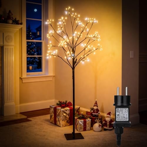 1.5M im Freien künstlichen Baum enthält 14 LED Weiße Blinkende Glühbirne - 216 LED Pre lit Weihnachtsdekoration Baum Lichter mit Timer (Lichterketten)