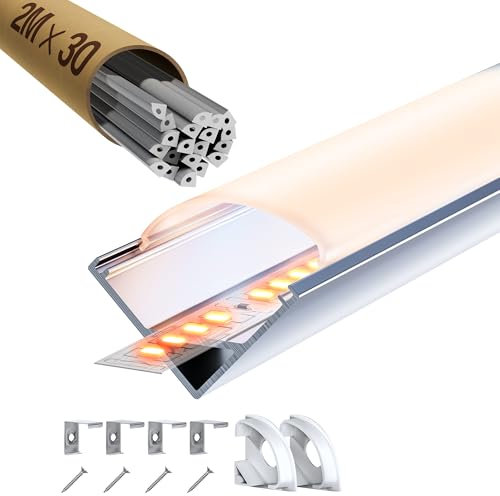 LASLUX Profilo LED Battiscopa 2M x 6, in Alluminio per Strisce fino a 19,7 mm, con Copertura, per Cartongesso e Piastrelle