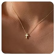 GoldGifts Dainty Cross Necklace for Women Teen Girls, Waterproof 14K Gold Plated Small Cross Pendant Necklace, Hypoallergenic Simple Christian Religious Communion Baptism Confirmation Gifts for Girls