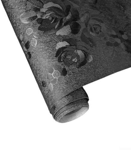 Schwarze Wandaufkleber, florale Tapete, abnehmbare abziehbare Tapetenrolle für Wohnzimmer, Schlafzimmer, Küche, Heimdekoration (45 cm x 10 m)